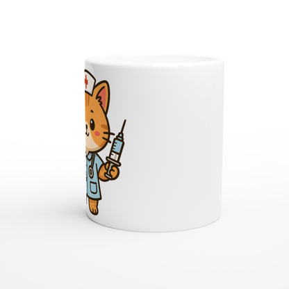 Katt Sjuksköterska Mugg - Charmig mugg med katt i sjuksköterskeuniform, välutrustad för kattälskande sjuksköterskor!
