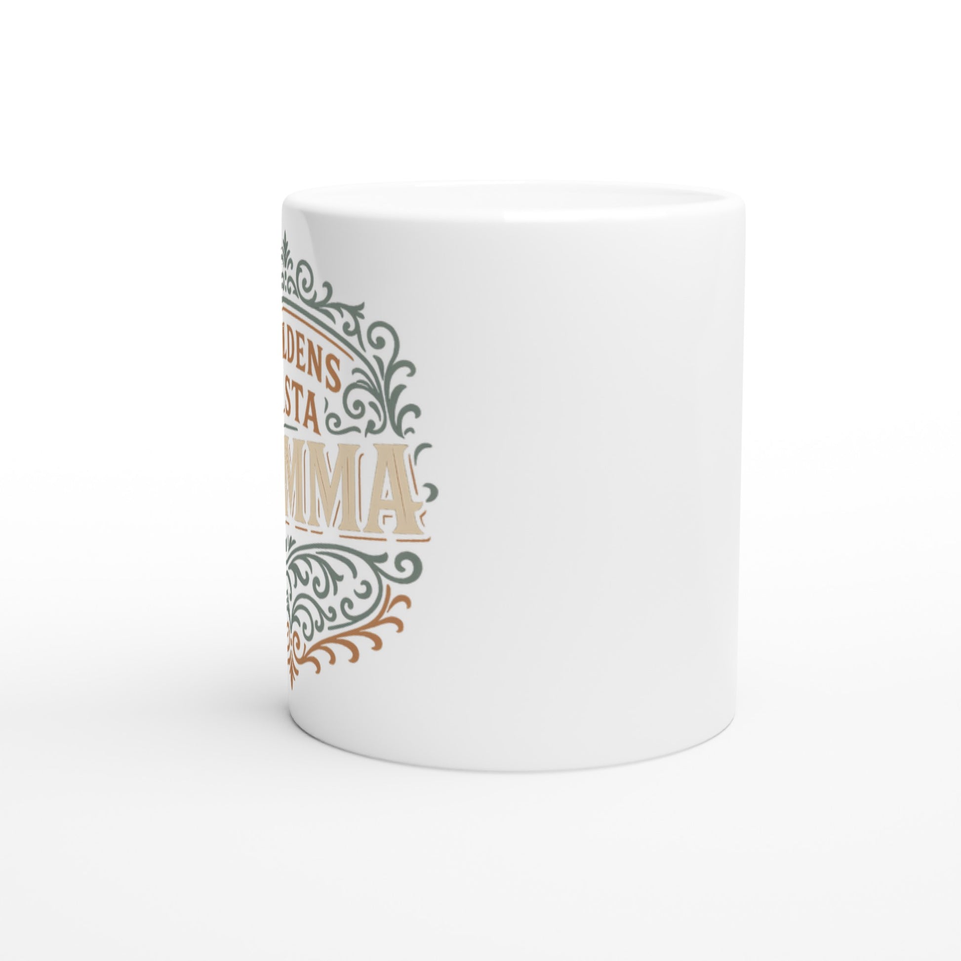 Mugg med texten 'Världens Bästa Mamma' i elegant vintage design. Perfekt gåva till mamma.