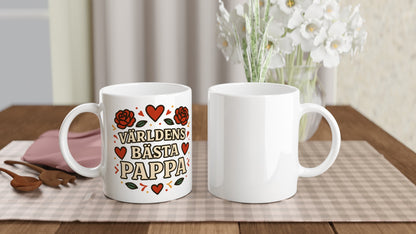 Mugg med 'Världens bästa pappa' text, perfekt för morgonkaffet. Elegant design som visar kärlek till pappa.