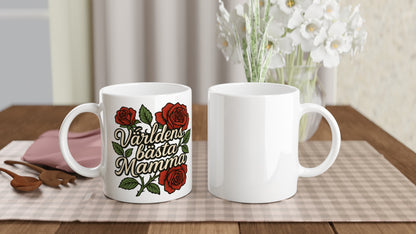 Mugg med texten 'Världens bästa mamma' och rosor. Perfekt present till mamma!