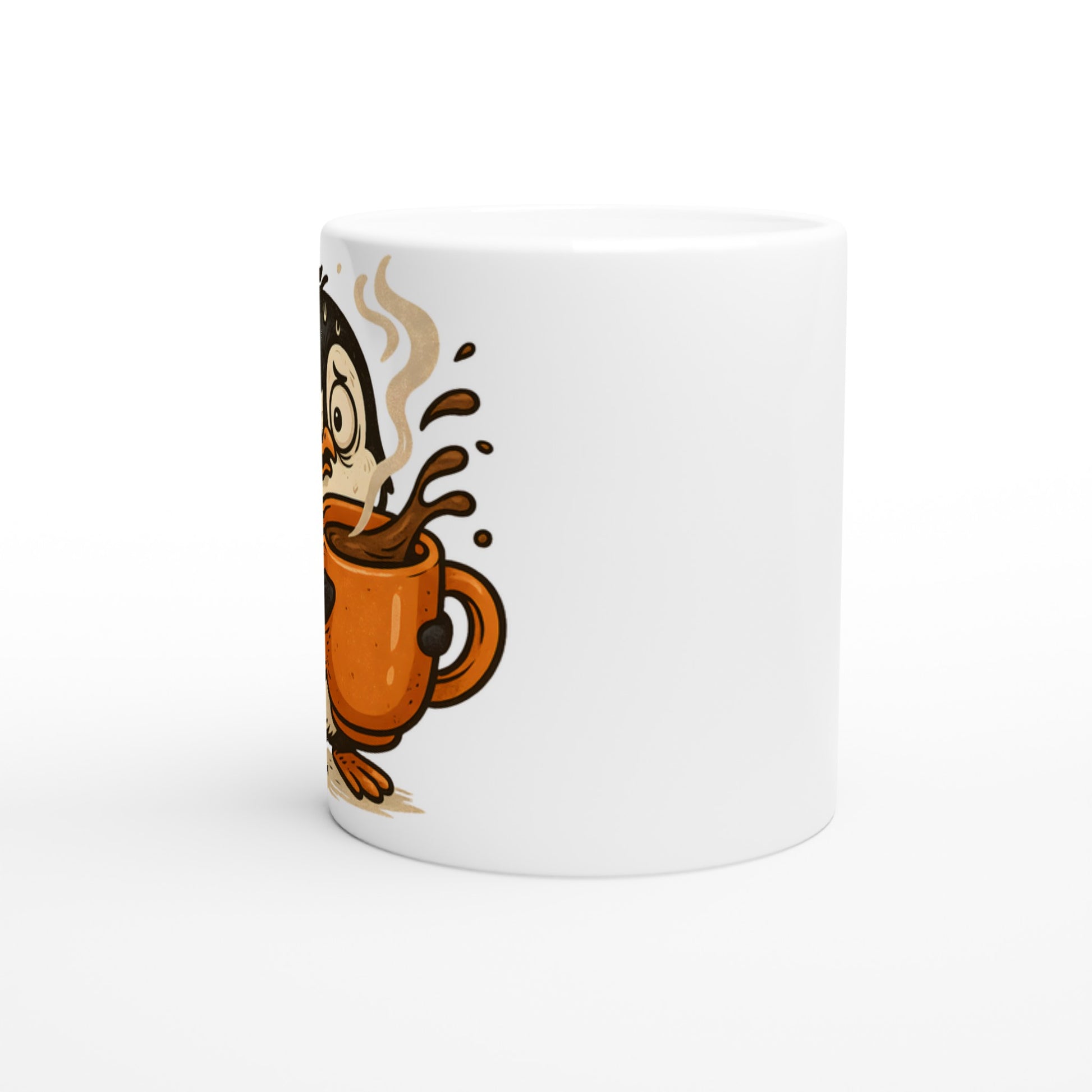 Stressad pingvin dricker kaffe - perfekt för morgonhumöret!