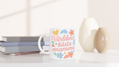 Mugg för Mors Kaffestunder - Romantisk mugg med 'Världens bästa mamma' text, mjuka linjer och milda färger.