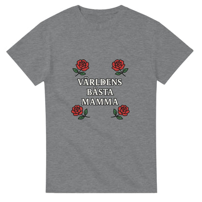 Mamma T-shirt med kärleksfull design av rosor och texten 'Världens bästa mamma'. Elegant och bärbar stil.