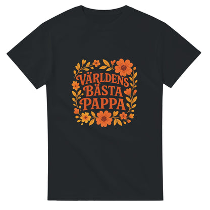T-shirt med blommig hyllning till pappa. Färgglada blommor omger texten världens bästa pappa. Perfekt kärleksfull gåva!