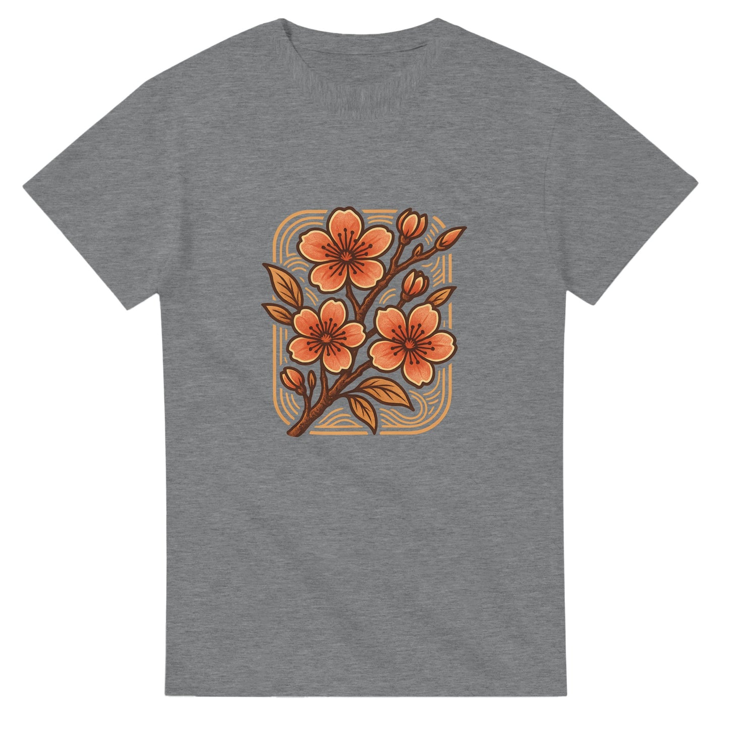 Klassisk T-shirt med körsbärsblommor och vintage-stil - perfekt för att bära historien.