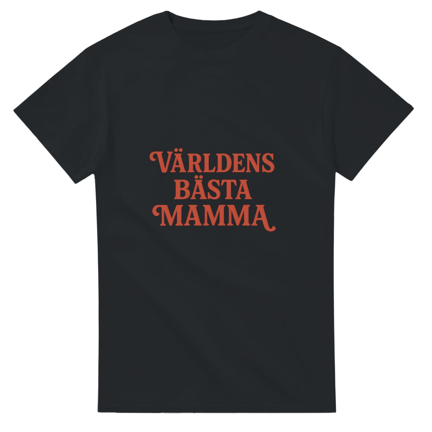 T-shirt med texten 'Världens bästa mamma' i charmig vintage-font och varm röd färg för en nostalgisk retrokänsla.