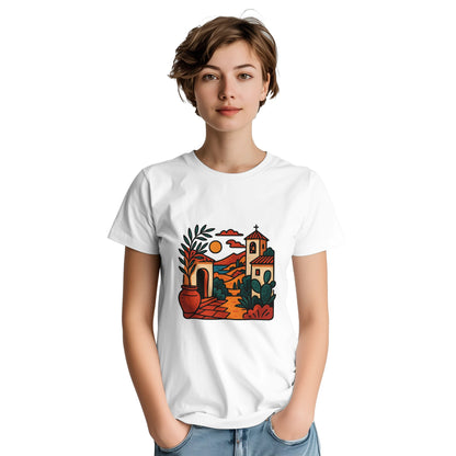 T-shirt med konstnärlig design som fångar Medelhavets charm och Spaniens varma kultur.