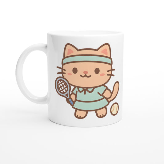 Tenniskattens Dröm Mugg - Söt och sportig design för kattälskare. Perfekt för att börja dagen på rätt sätt.