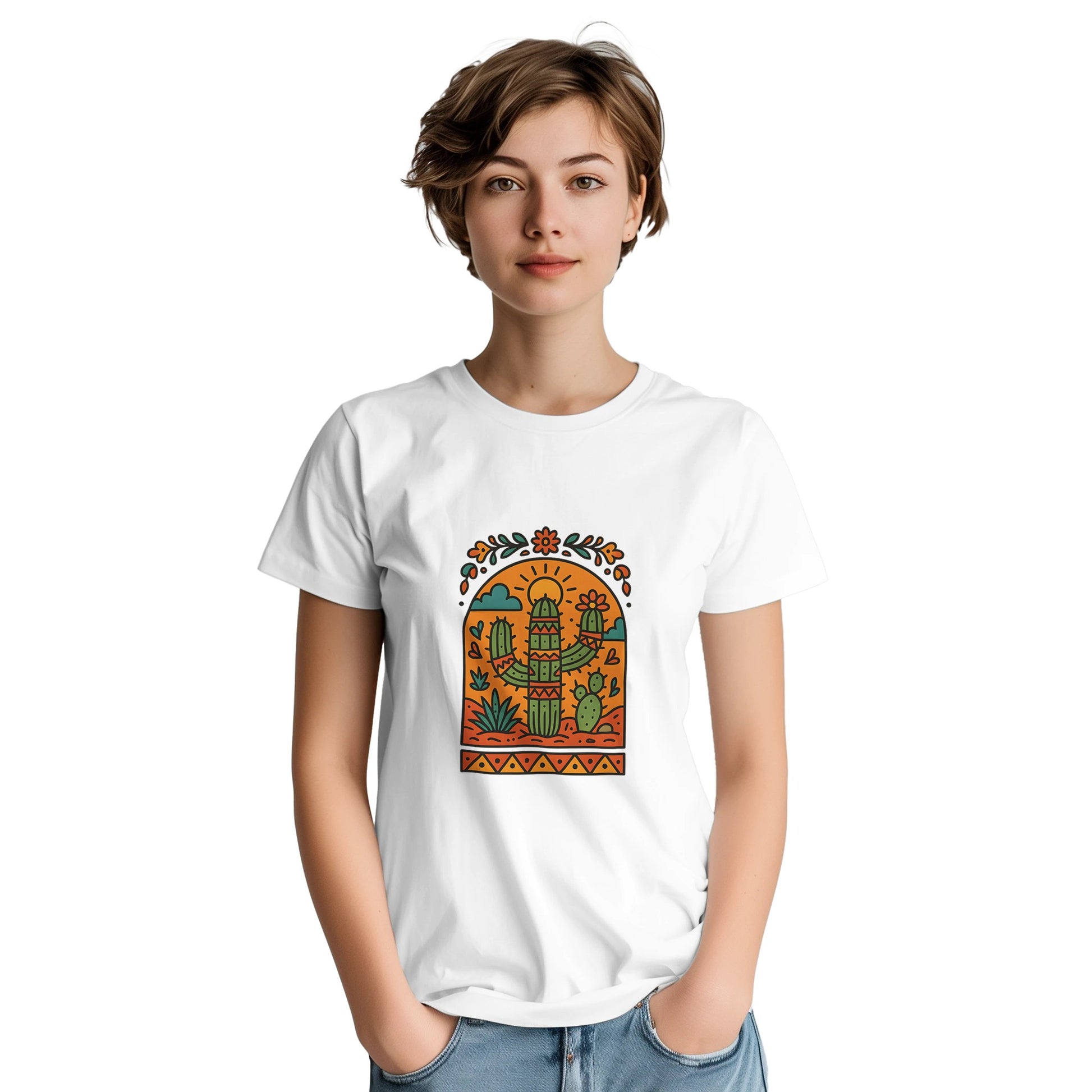 T-shirt med kaktusar och folkmotiv från Mexiko. Färgglad och livfull, perfekt för kaktusälskare.