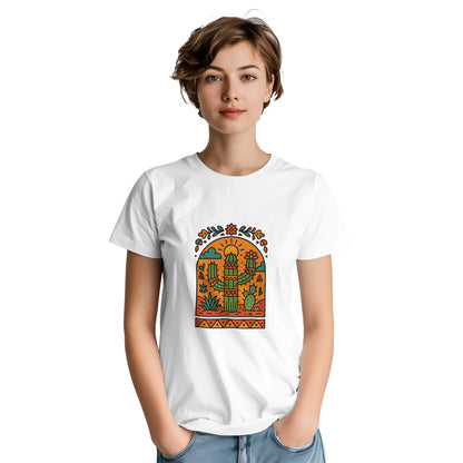 T-shirt med kaktusar och folkmotiv från Mexiko. Färgglad och livfull, perfekt för kaktusälskare.