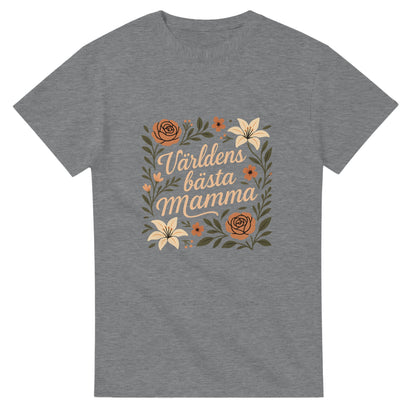 T-shirt med blommor och text, perfekt gåva till mamma.