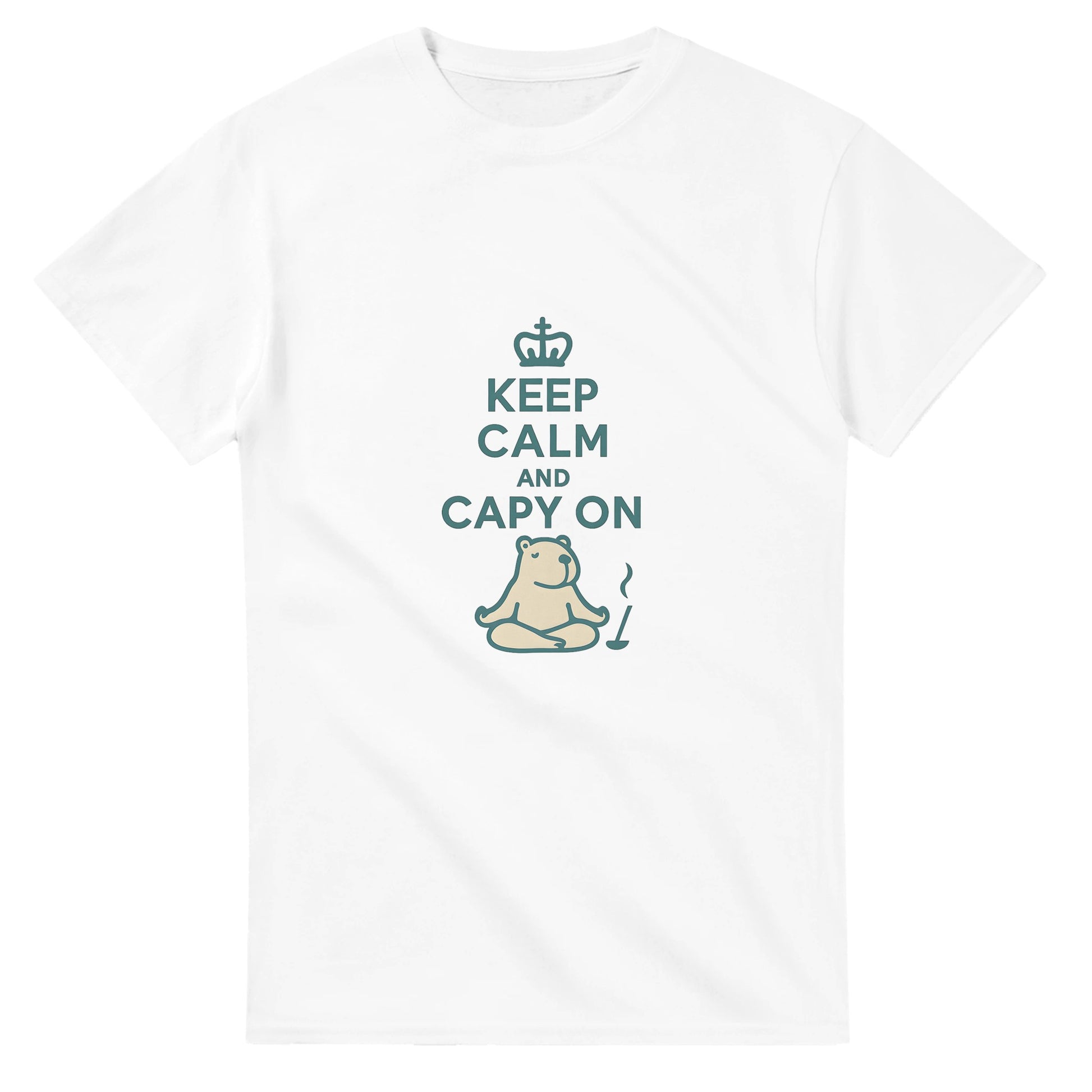Mediterande capybara för inre frid. Humoristisk och söt, en favorit med 'Keep Calm' budskapet.