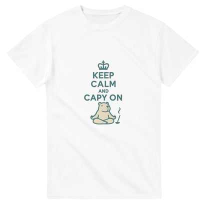 Mediterande capybara för inre frid. Humoristisk och söt, en favorit med 'Keep Calm' budskapet.