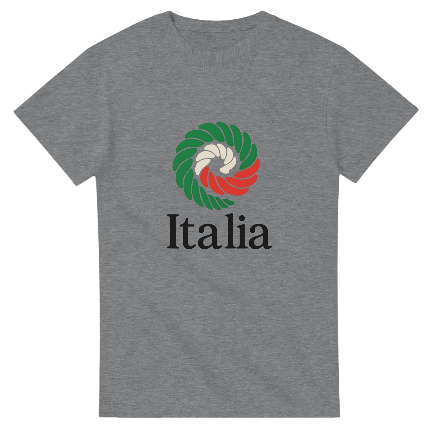 T-shirt med pastasnurra i flaggans färger och texten 'Italia'. Hyllning till Italiens passion och smaker!