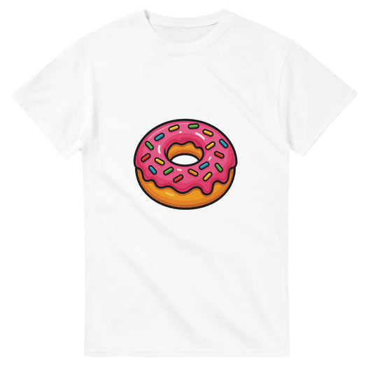 T-shirt med glansig, sockrig donut. Perfekt för fikaälskaren. Färgglad design.