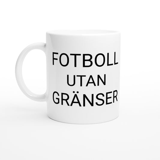 Mugg med fotbollstema, hyllar gränslösa möjligheter i fotbollens värld med en rolig twist.