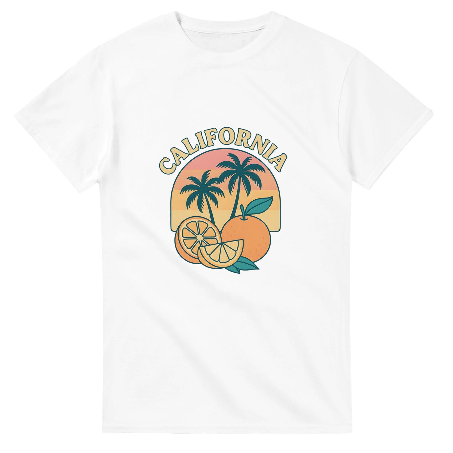 Vintage Cali Vibes - Retrocharm i Kalifornien med solnedgångsdesign av palmer och citrusfrukter.