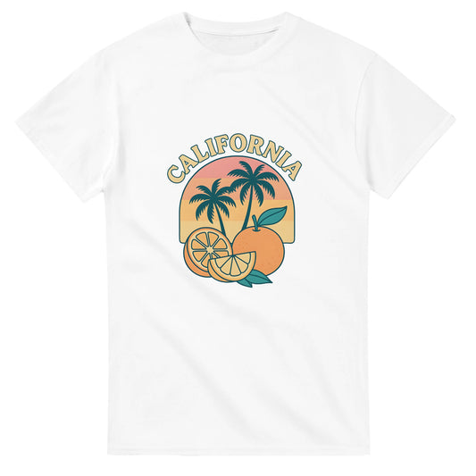 Vintage Cali Vibes - Retrocharm i Kalifornien med solnedgångsdesign av palmer och citrusfrukter.