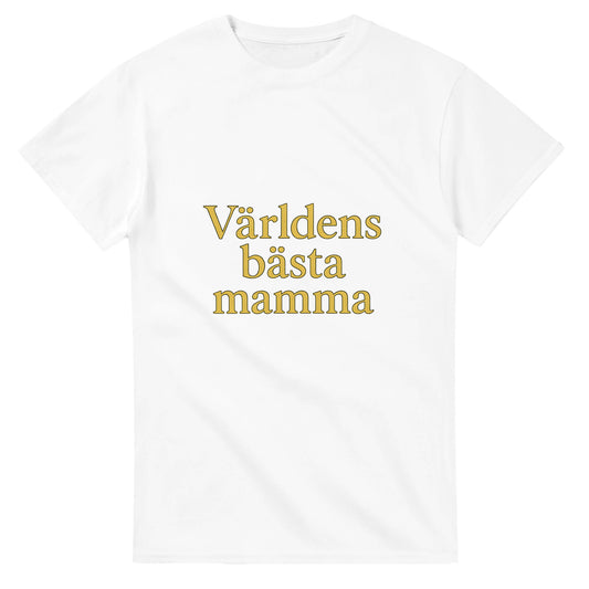 T-shirt med texten 'Världens bästa mamma' i guldtoner och serif-font. En hyllning till livets stjärna!