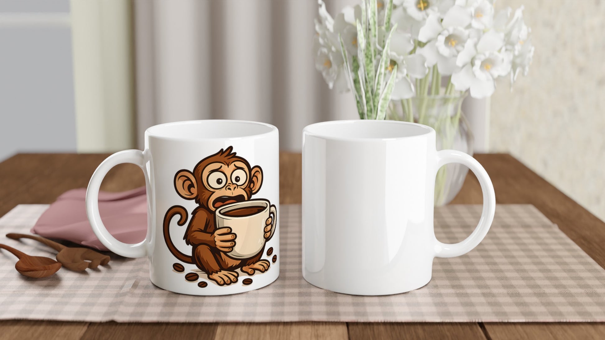 Rolig kaffekoppsapa för kaffekonässörer. Perfekt för kaffebordet eller som present.