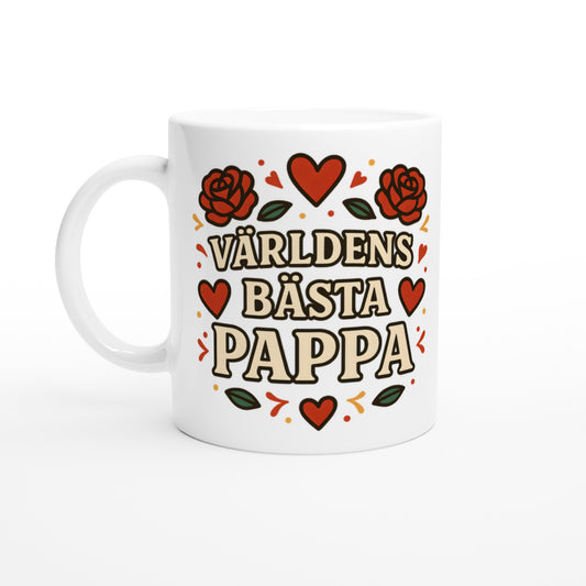 Mugg med 'Världens bästa pappa' text, perfekt för morgonkaffet. Elegant design som visar kärlek till pappa.