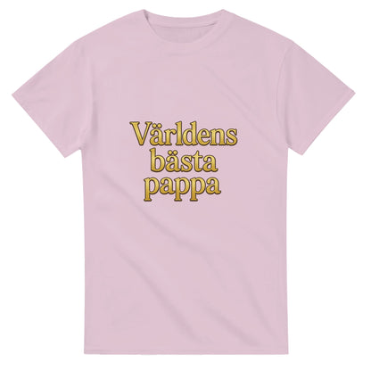 T-shirt med guldfärgad text 'Världens bästa pappa' i lyxig serif-font för en pampig känsla.