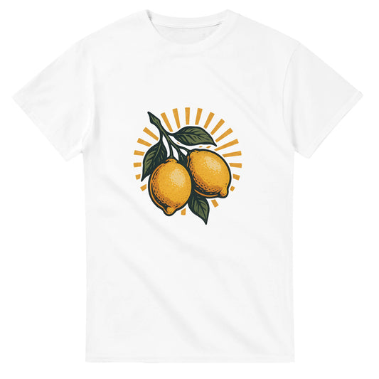 T-shirt med vintage citron och solmotiv - perfekt för en italiensk sommar.