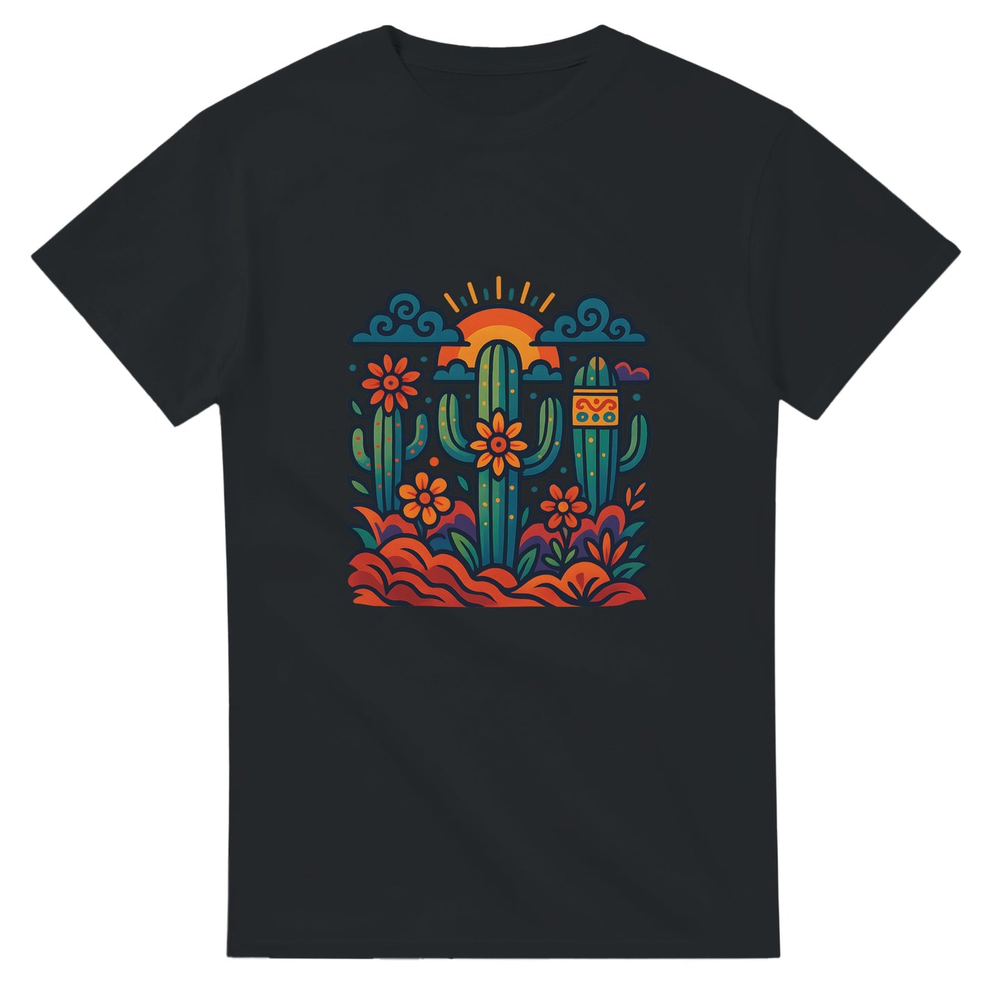 T-shirt med drömsk design av kaktusar och mexikansk folklore. Färgstark och unik.