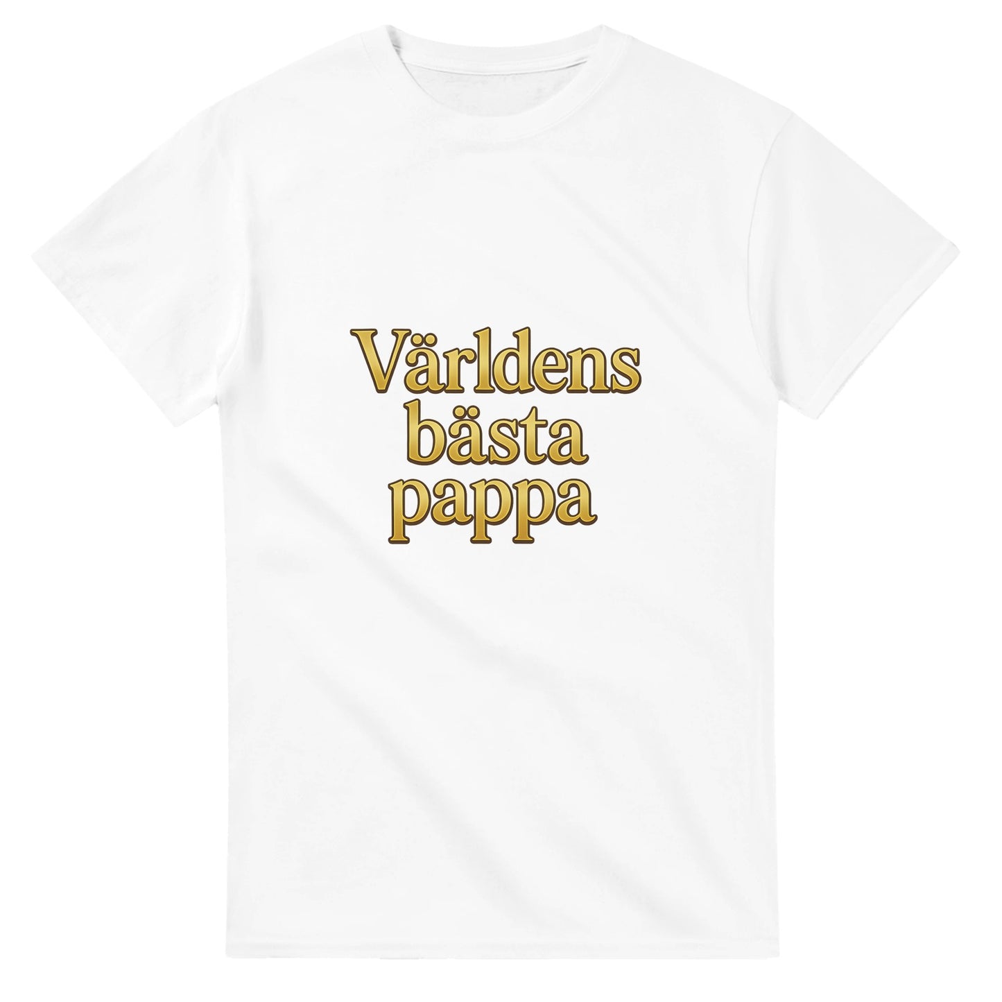 T-shirt med guldfärgad text 'Världens bästa pappa' i lyxig serif-font för en pampig känsla.