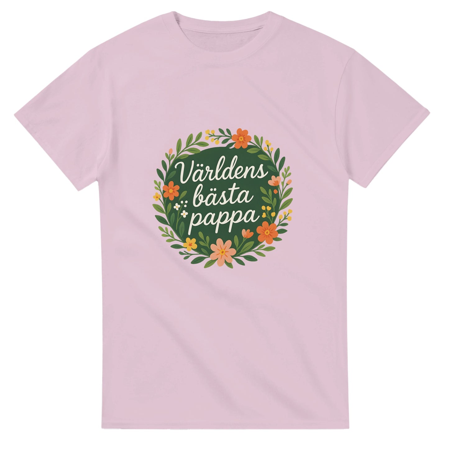 T-shirt med blomkrans och text för världens bästa pappa. Perfekt för att visa uppskattning och kärlek.
