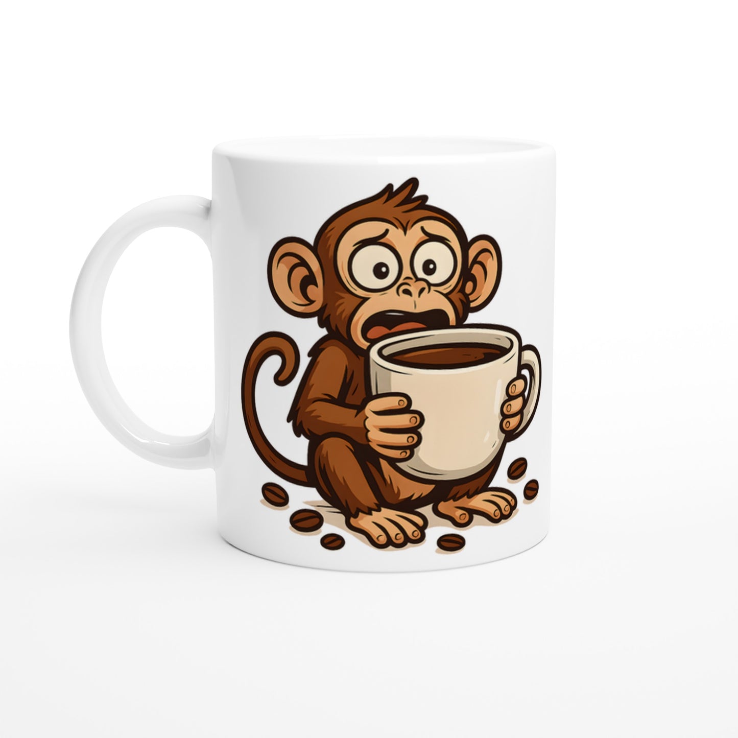 Rolig kaffekoppsapa för kaffekonässörer. Perfekt för kaffebordet eller som present.