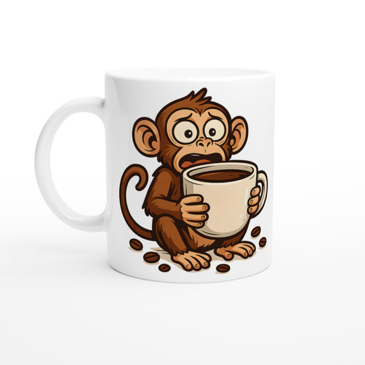 Rolig kaffekoppsapa för kaffekonässörer. Perfekt för kaffebordet eller som present.