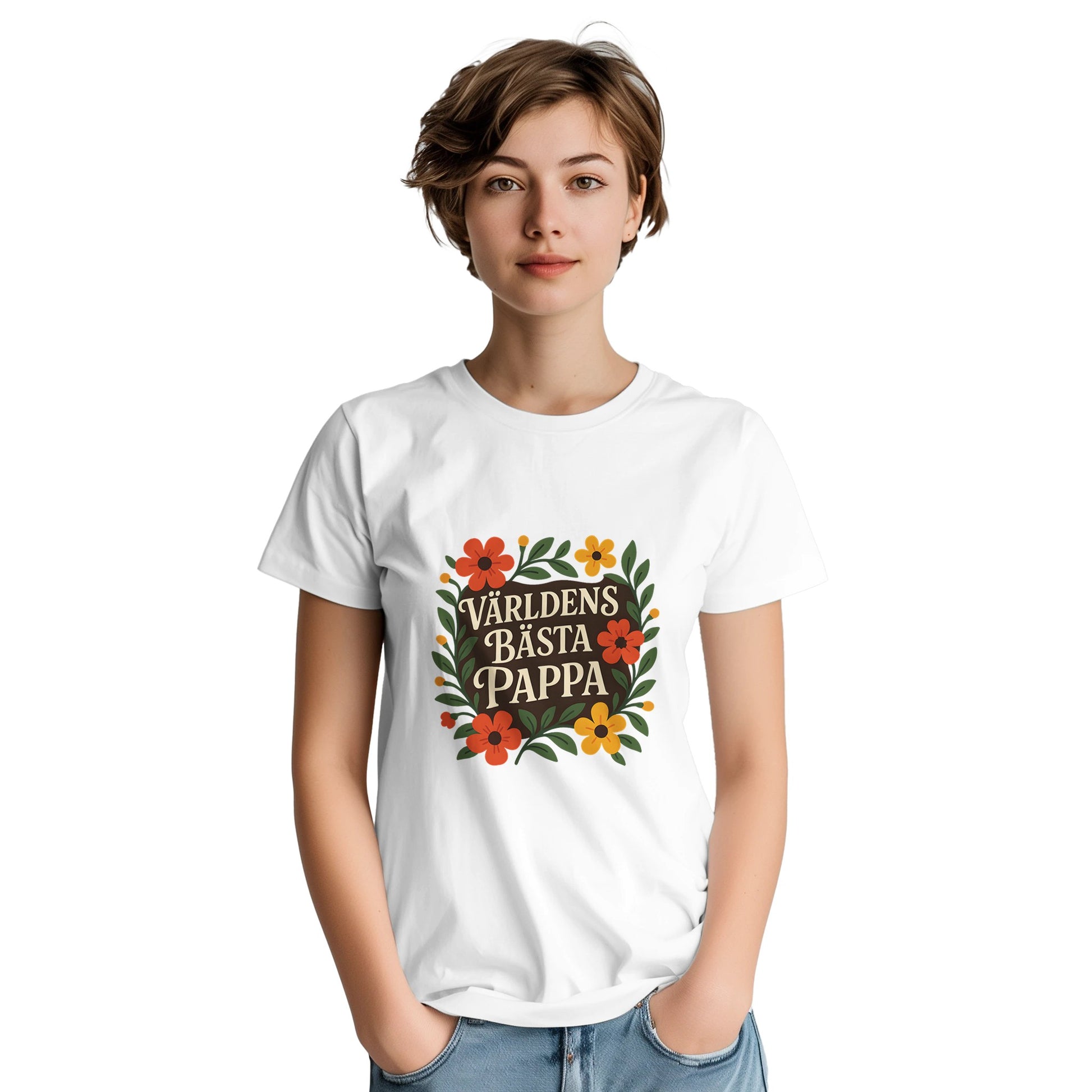 Luftig t-shirt med blommig inramning, perfekt för världens bästa pappa. Visa kärlek med stil!