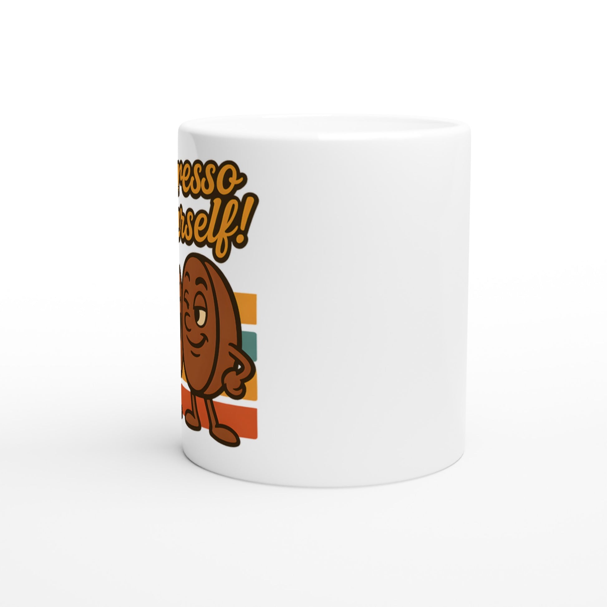 Mugg med kaffebönor och texten 'Espresso Yourself!'. För dig som vill sticka ut.