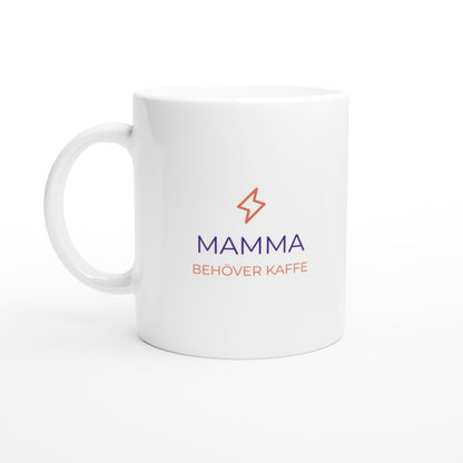 Kaffemugg med humoristisk text för mammor som behöver extra energi. Perfekt present!
