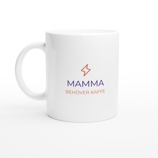 Kaffemugg med humoristisk text för mammor som behöver extra energi. Perfekt present!