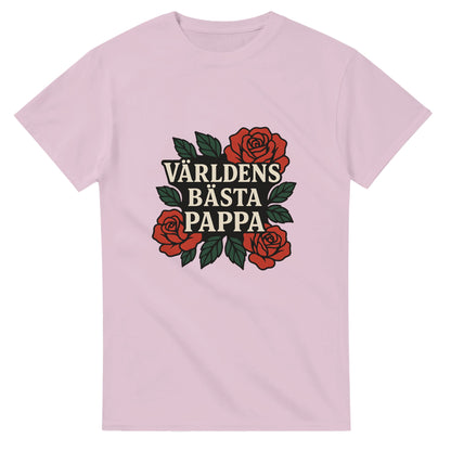 Elegant T-shirt för pappa med texten 'Världens bästa pappa' och stilfulla rosor.