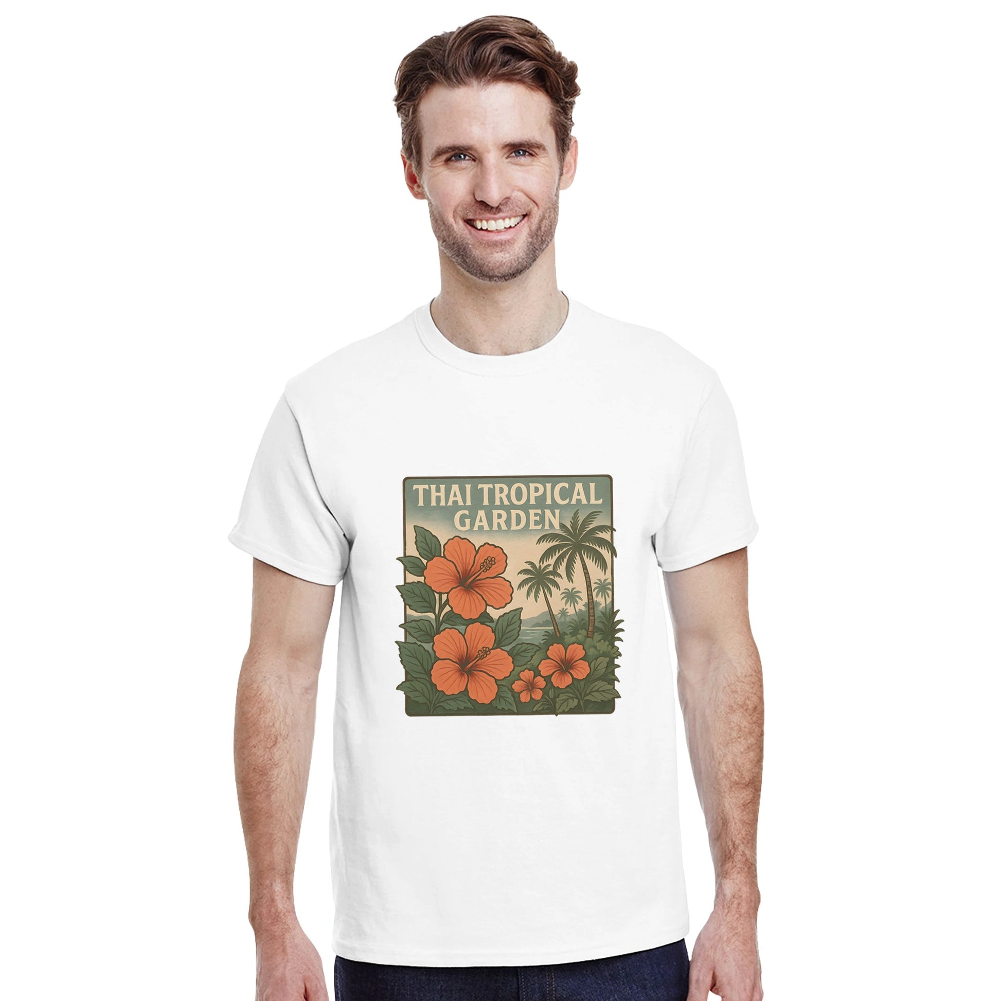 T-shirt med tropiskt tema och vintagevibbar för en thailändsk atmosfär.
