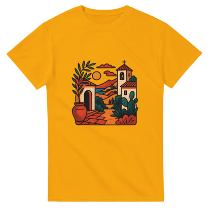 T-shirt med konstnärlig design som fångar Medelhavets charm och Spaniens varma kultur.