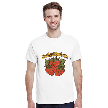 T-shirt med retro jordgubbsmotiv Jordgubbsdröm i lekfull vintage-stil. Färgstarkt och somrigt!