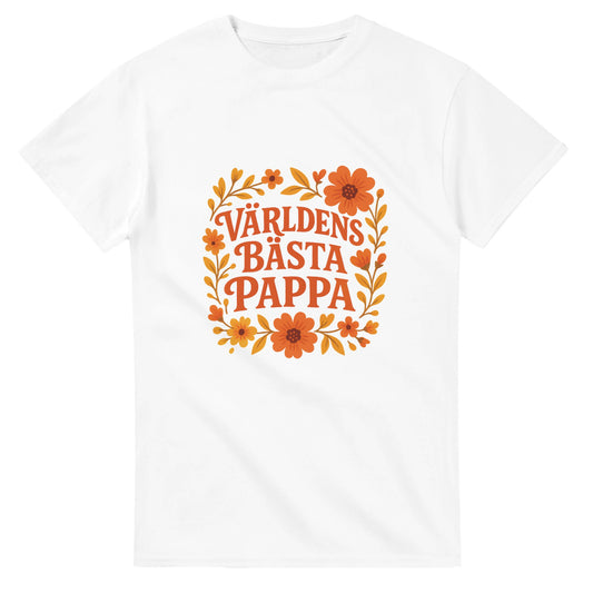 T-shirt med blommig hyllning till pappa. Färgglada blommor omger texten världens bästa pappa. Perfekt kärleksfull gåva!