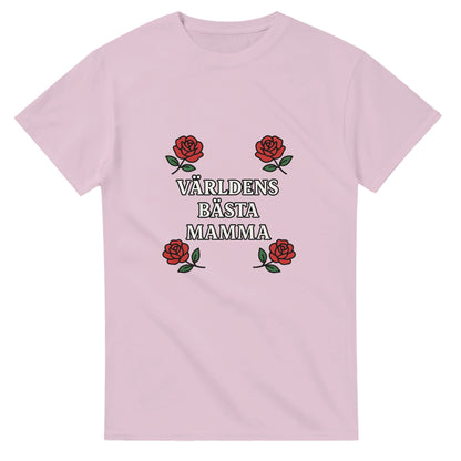 Mamma T-shirt med kärleksfull design av rosor och texten 'Världens bästa mamma'. Elegant och bärbar stil.