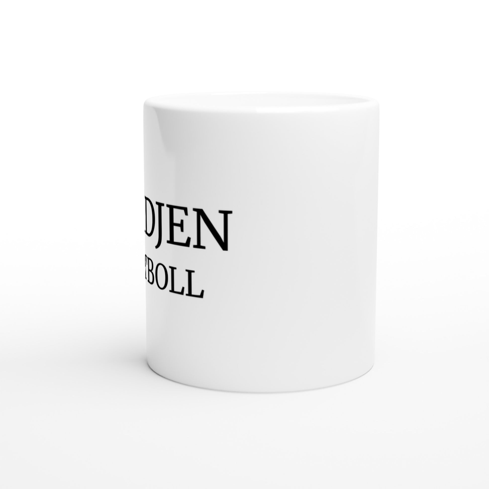 Mugg med motiv av fotboll som symboliserar glädjen och skrattet som sporten för med sig.