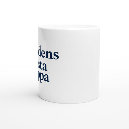 Klassisk pappa-mugg i djupblå stil med texten Världens bästa pappa i serif-font. Enkel men stolt hyllning.