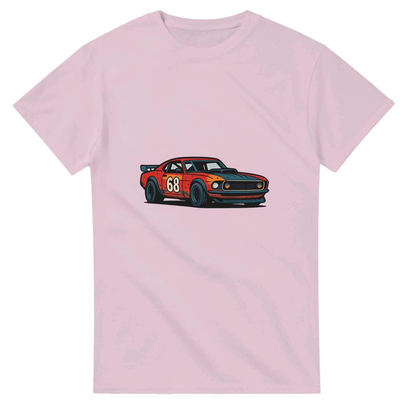T-shirt med gatuloppstema och en vintage bil med en historia av fart och förändring.