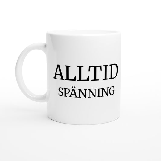 Skämtsam elektriker t-shirt med 'Spänning i Livet' tryck. Perfekt för en rolig arbetsdag. Köp nu!