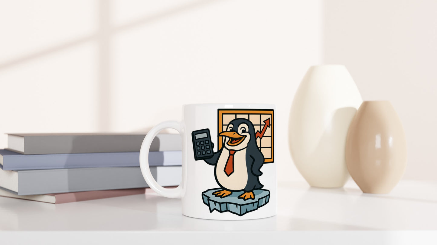 En pingvin med slips och kalkylator säljer is till eskimåer. Perfekt present till kollegan med humor.
