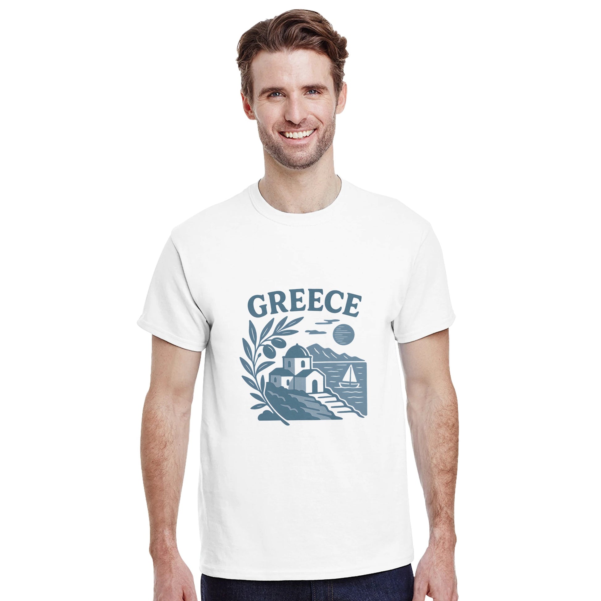Retro T-shirt med grekiskt kustlandskapsmotiv - nostalgisk stil för en tidlös look