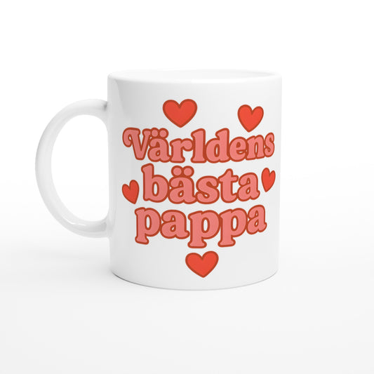 Stilfull mugg med texten 'Världens bästa pappa', romantiskt designad för en överraskning till pappa.