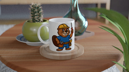 Mugg med elektrikerbäver i verktygsbälte & skruvmejsel. Perfekt för djur- & elentusiaster!
